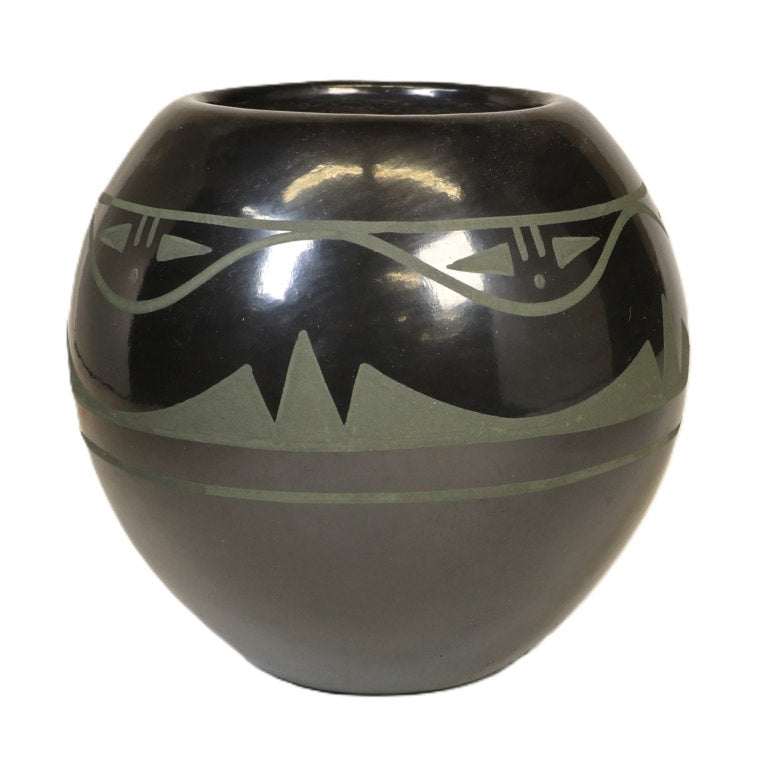 San Ildefonso Pueblo Black Pottery By Than Tsideh Green Matte Paint