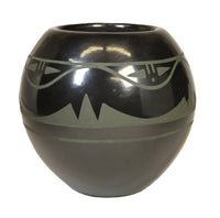 San Ildefonso Pueblo Black Pottery By Than Tsideh Green Matte Paint