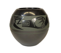 San Ildefonso Pueblo Black Pottery By Than Tsideh Green Matte Paint