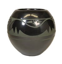 San Ildefonso Pueblo Black Pottery By Than Tsideh Green Matte Paint