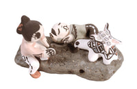 Acoma Pueblo 4 Figures Pottery on a Rock By Aggie