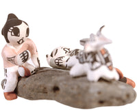 Acoma Pueblo 4 Figures Pottery on a Rock By Aggie