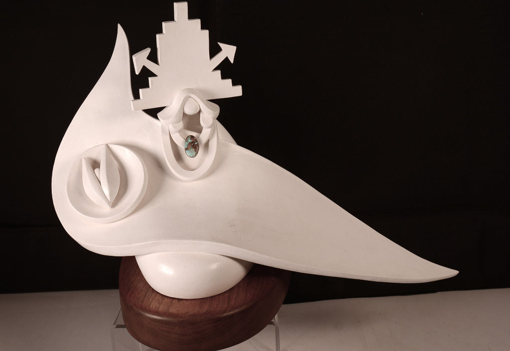 Hopi Pueblo White XXL Seyesneh Sculpture on a Wood Pedestal By K. Obrzut
