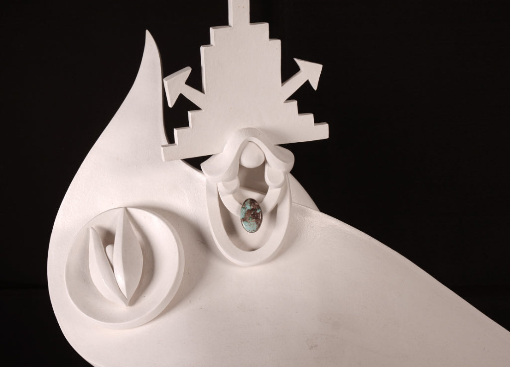 Hopi Pueblo White XXL Seyesneh Sculpture on a Wood Pedestal By K. Obrzut