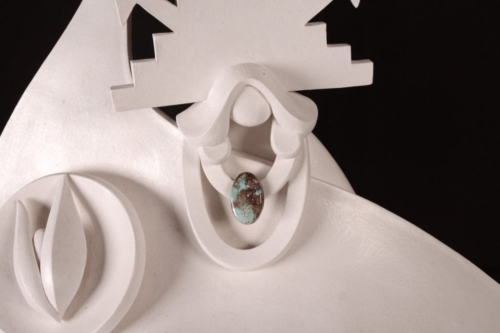 Hopi Pueblo White XXL Seyesneh Sculpture on a Wood Pedestal By K. Obrzut