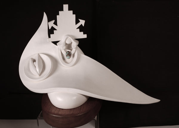 Hopi Pueblo White XXL Seyesneh Sculpture on a Wood Pedestal By K. Obrzut