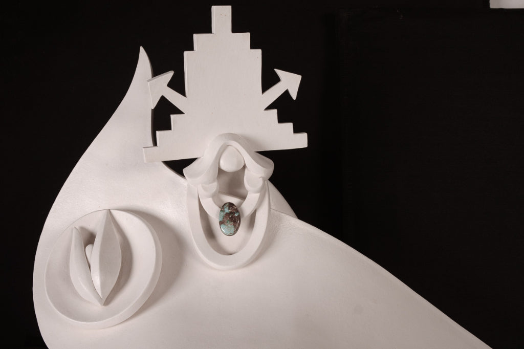 Hopi Pueblo White XXL Seyesneh Sculpture on a Wood Pedestal By K. Obrzut