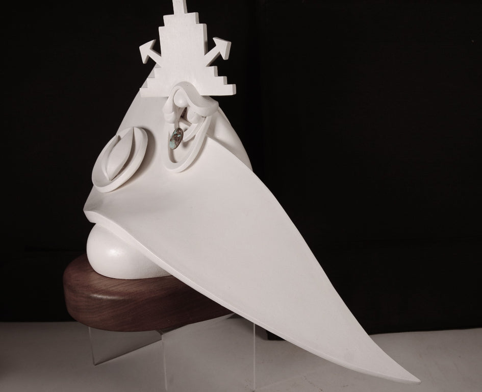 Hopi Pueblo White XXL Seyesneh Sculpture on a Wood Pedestal By K. Obrzut