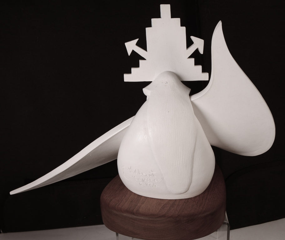 Hopi Pueblo White XXL Seyesneh Sculpture on a Wood Pedestal By K. Obrzut