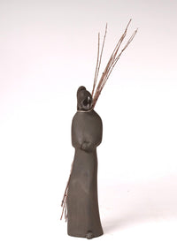 Santa Clara Pueblo Black Woman Pottery Figure By Snow Bird