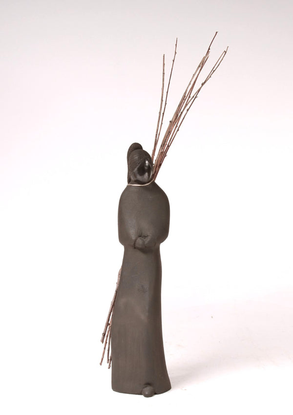 Santa Clara Pueblo Black Woman Pottery Figure By Snow Bird