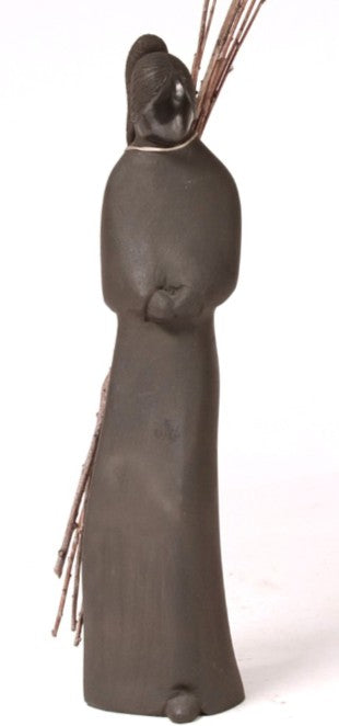 Santa Clara Pueblo Black Woman Pottery Figure By Snow Bird