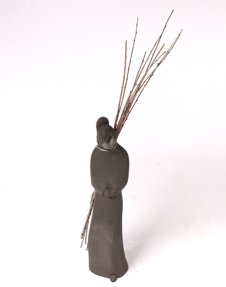 Santa Clara Pueblo Black Woman Pottery Figure By Snow Bird