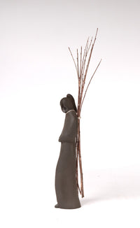 Santa Clara Pueblo Black Woman Pottery Figure By Snow Bird
