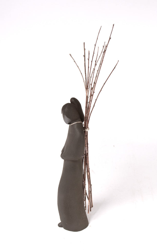 Santa Clara Pueblo Black Woman Pottery Figure By Snow Bird