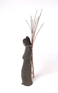 Santa Clara Pueblo Black Woman Pottery Figure By Snow Bird