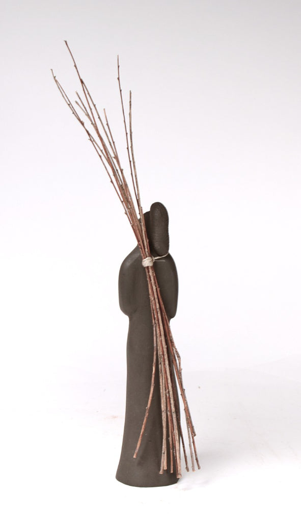 Santa Clara Pueblo Black Woman Pottery Figure By Snow Bird