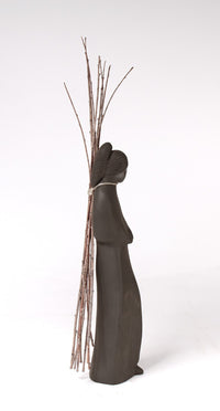Santa Clara Pueblo Black Woman Pottery Figure By Snow Bird