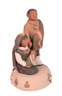 Santa Clara Pueblo 2 Figures on a Stand Pottery By Jason Garcia