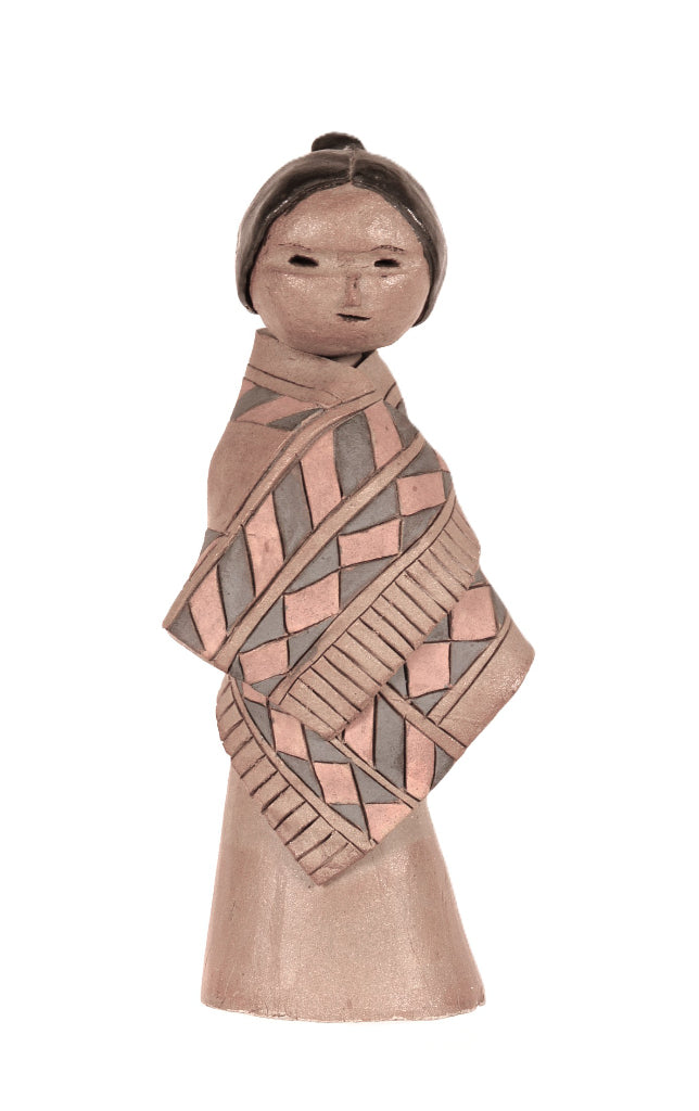 New Mexico Native Female in Blanket Sculpture Pottery By Ann Tuttle
