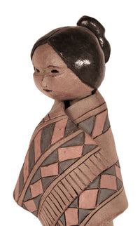 New Mexico Native Female in Blanket Sculpture Pottery By Ann Tuttle