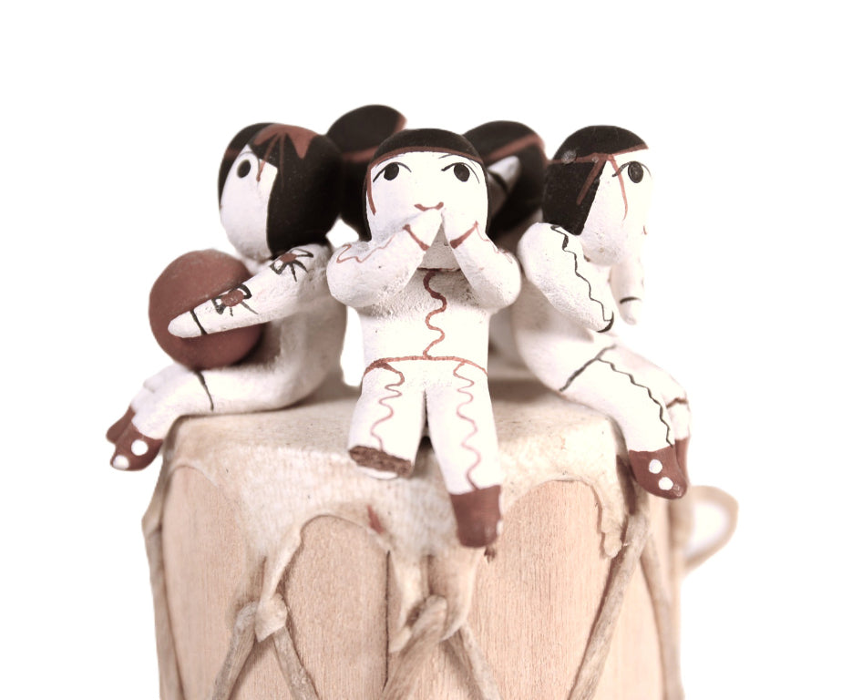 Cochiti Pueblo Storyteller Pottery Dolls on a Drum By Vangie Suina