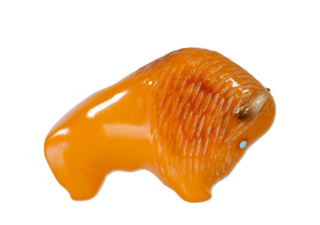 Zuni Pueblo Buffalo/Bison Fetish Carved Opaque Amber By Lynn Quam
