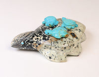 Zuni Stone Turtle Fetish: 3 baby Turquoise Turtles on a Turtle
