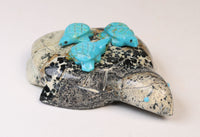 Zuni Stone Turtle Fetish: 3 baby Turquoise Turtles on a Turtle