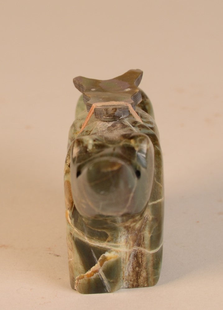 Zuni Bear Fetish with incised Pictograph images of Kokopelli and Snake on each side