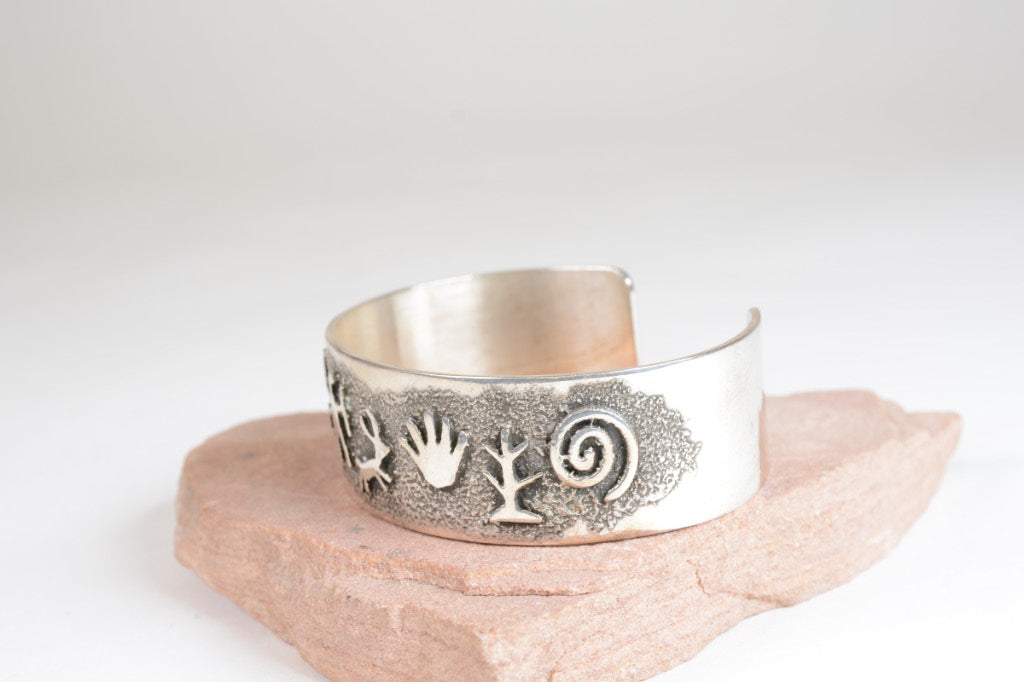 Navajo Sterling Silver Petroglyph Bracelet by Timm Lewis