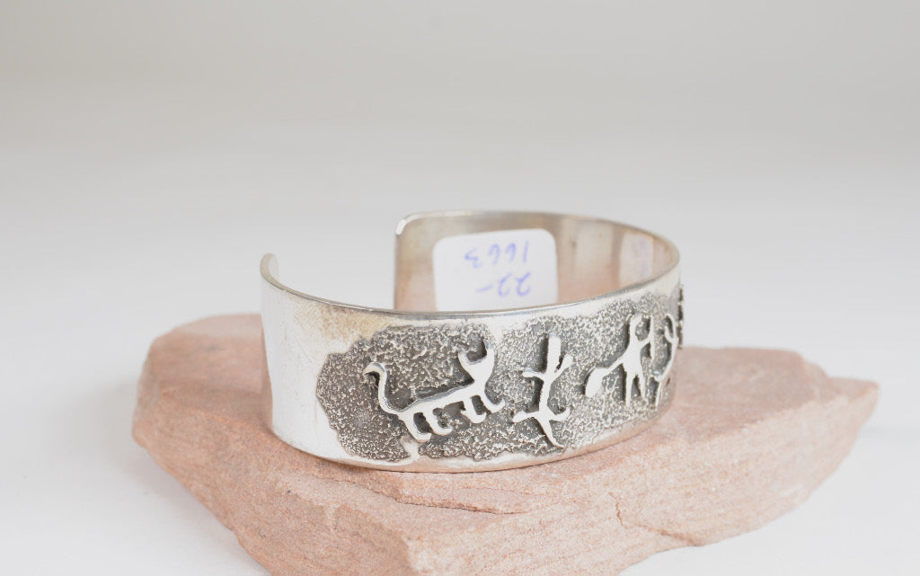 Navajo Sterling Silver Petroglyph Bracelet by Timm Lewis