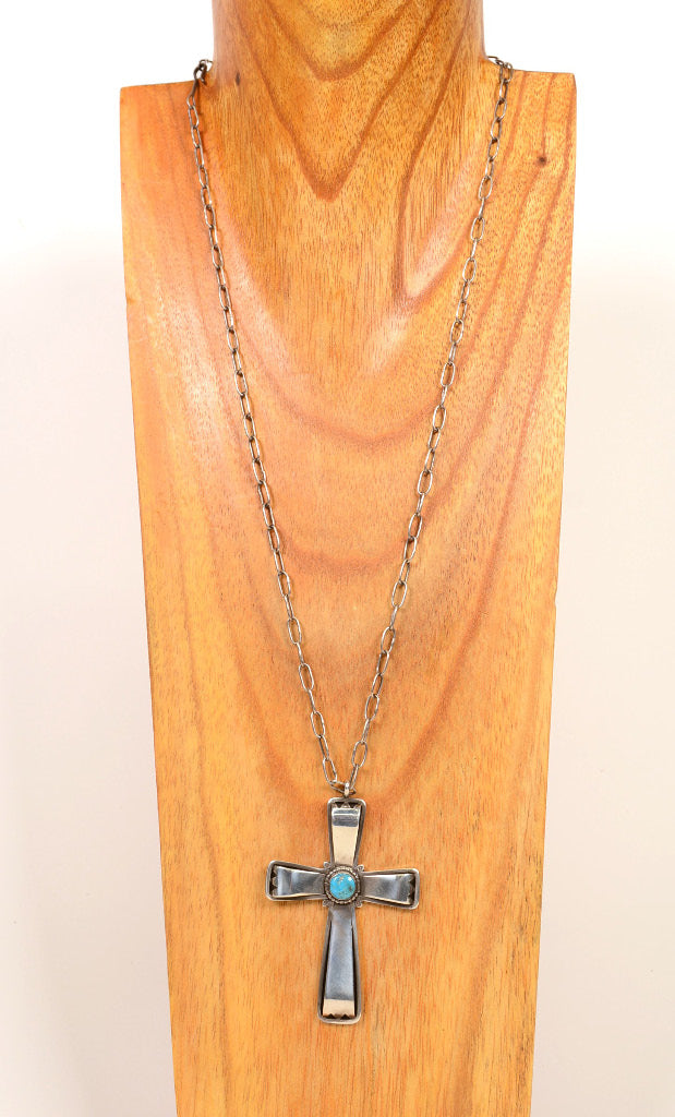 Large Navajo Silver Cross Pendant Turquoise