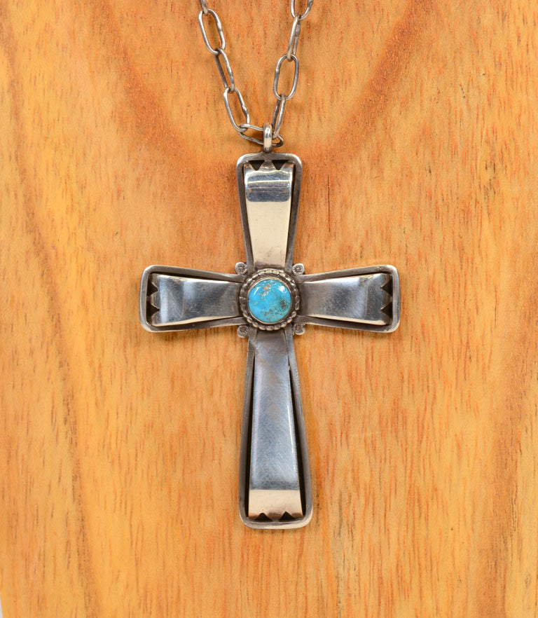 Large Navajo Silver Cross Pendant Turquoise