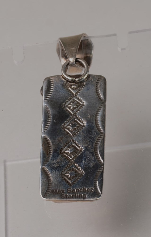 Alex Sanchez signed (Gallup, NM) Coral Pendant with Corn Plant Silver overlay
