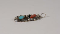 Navajo Sterling silver pendant with Coral and Turquoise settings