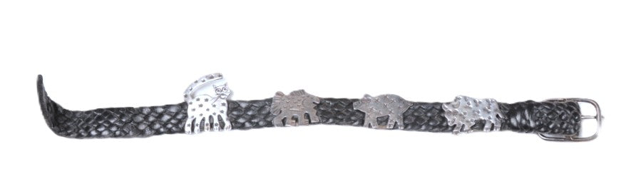 Santa Fe New Mexico Sterling Silver and Black Leather Bracelet By Richard Lindsay