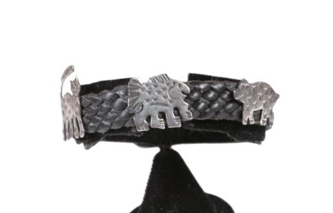 Santa Fe New Mexico Sterling Silver and Black Leather Bracelet By Richard Lindsay