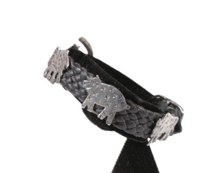 Santa Fe New Mexico Sterling Silver and Black Leather Bracelet By Richard Lindsay
