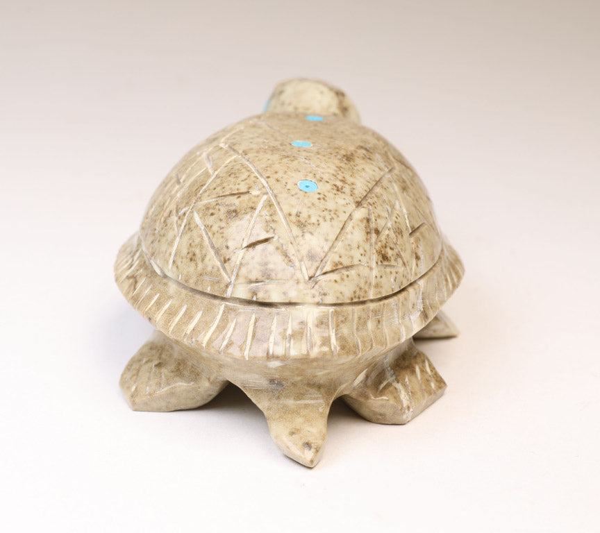 Larger Zuni Stone Turtle Fetish with 5 Turquoise Insets