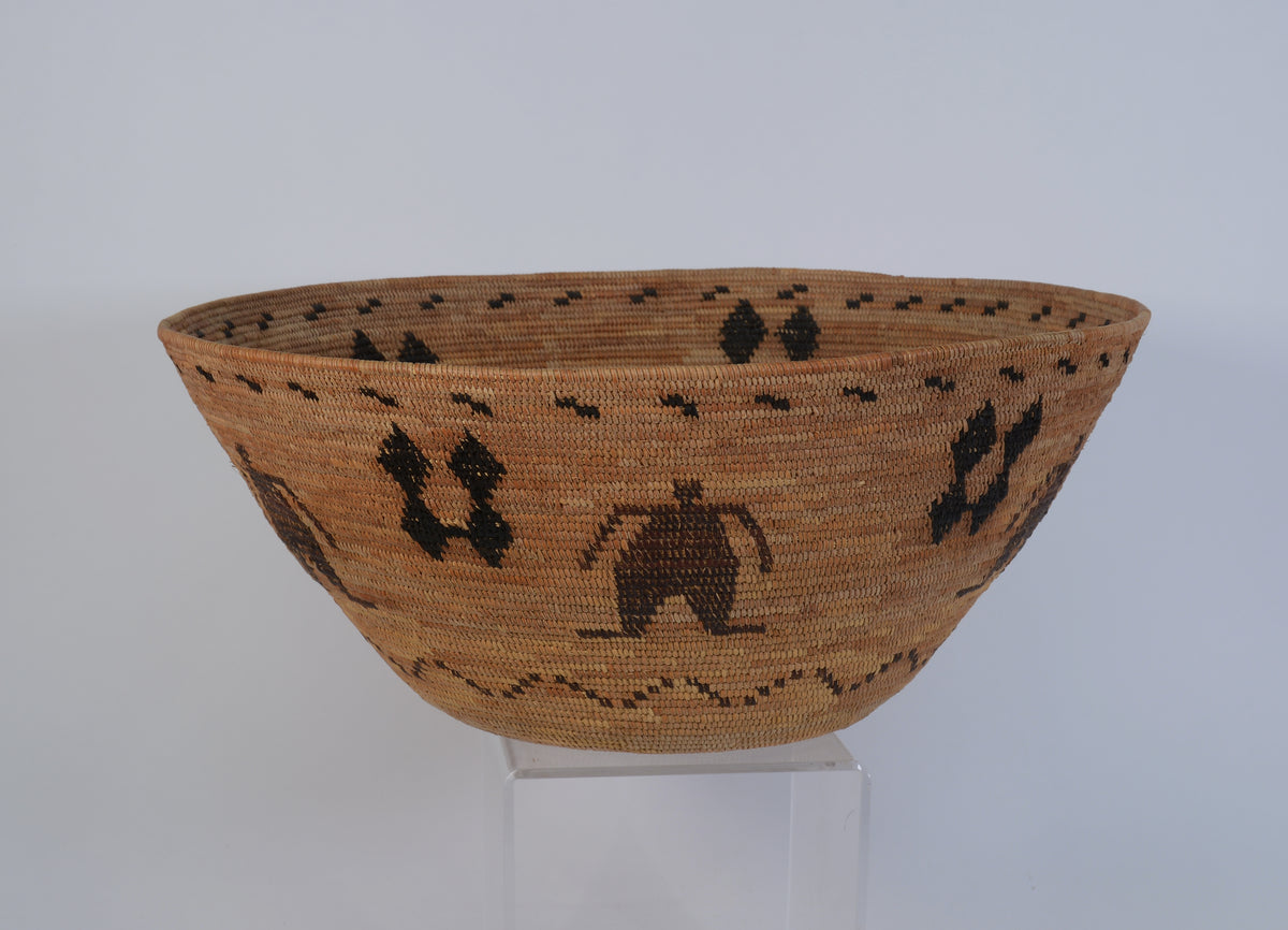 Large Antique Polychrome Yokuts pictorial basket