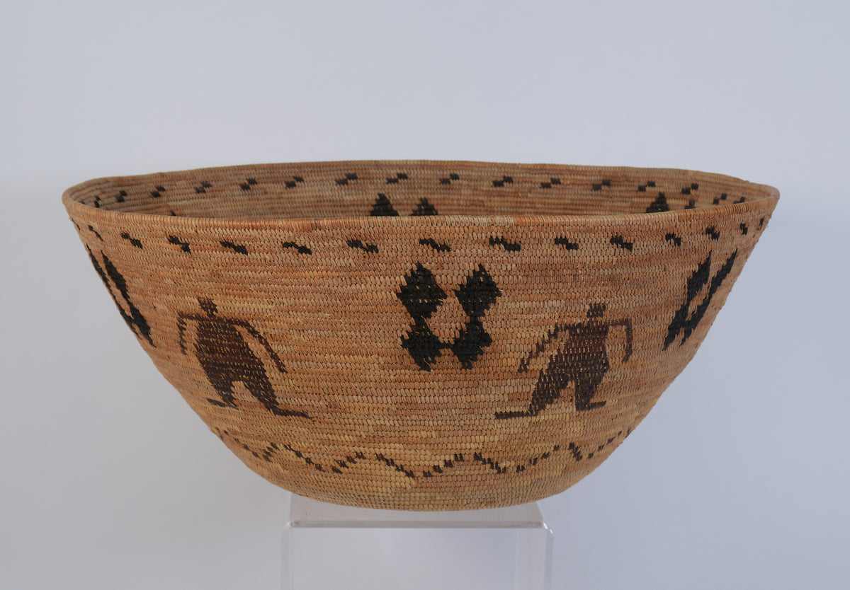 Large Antique Polychrome Yokuts pictorial basket
