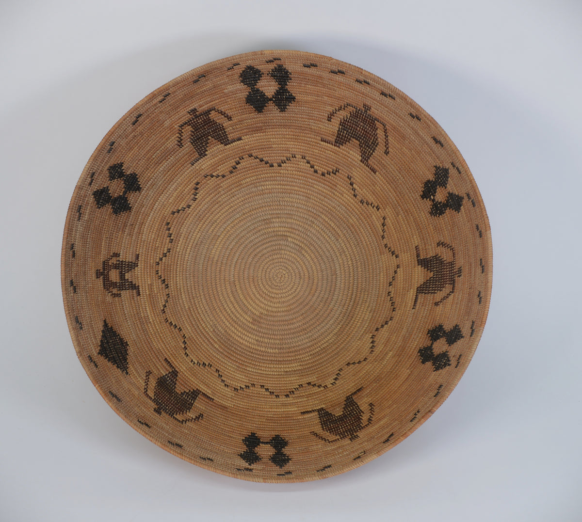 Large Antique Polychrome Yokuts pictorial basket