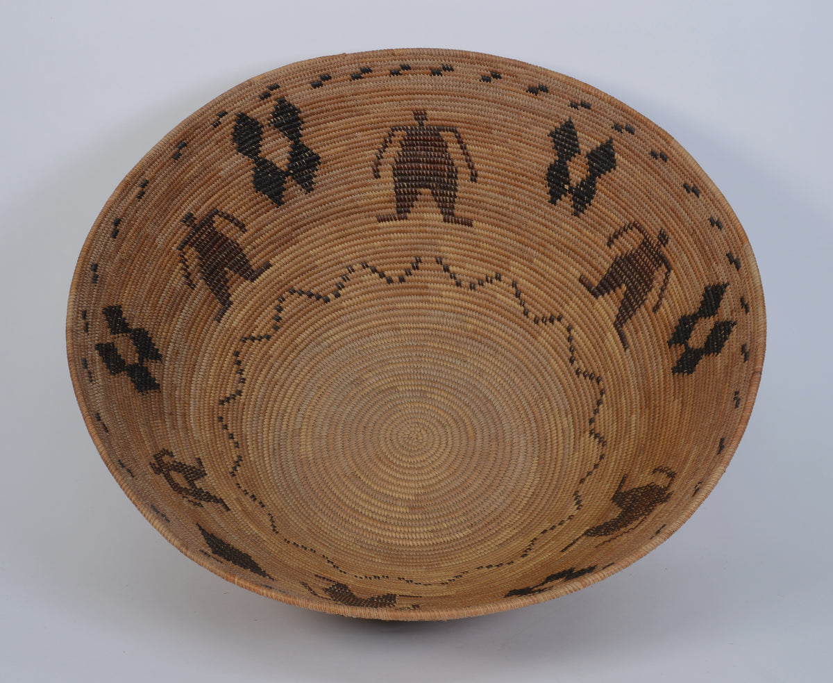 Large Antique Polychrome Yokuts pictorial basket