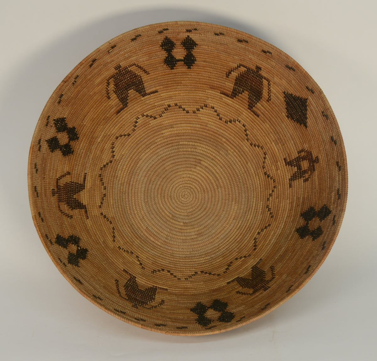 Large Antique Polychrome Yokuts pictorial basket