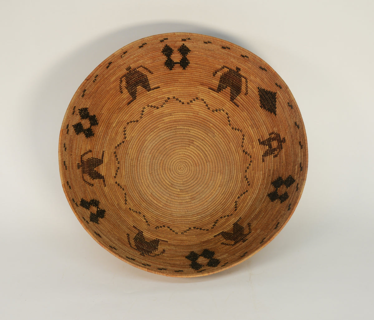 Large Antique Polychrome Yokuts pictorial basket