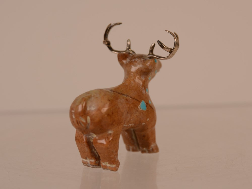 Zuni Deer Fetish with Silver Antlers by Everett Quam