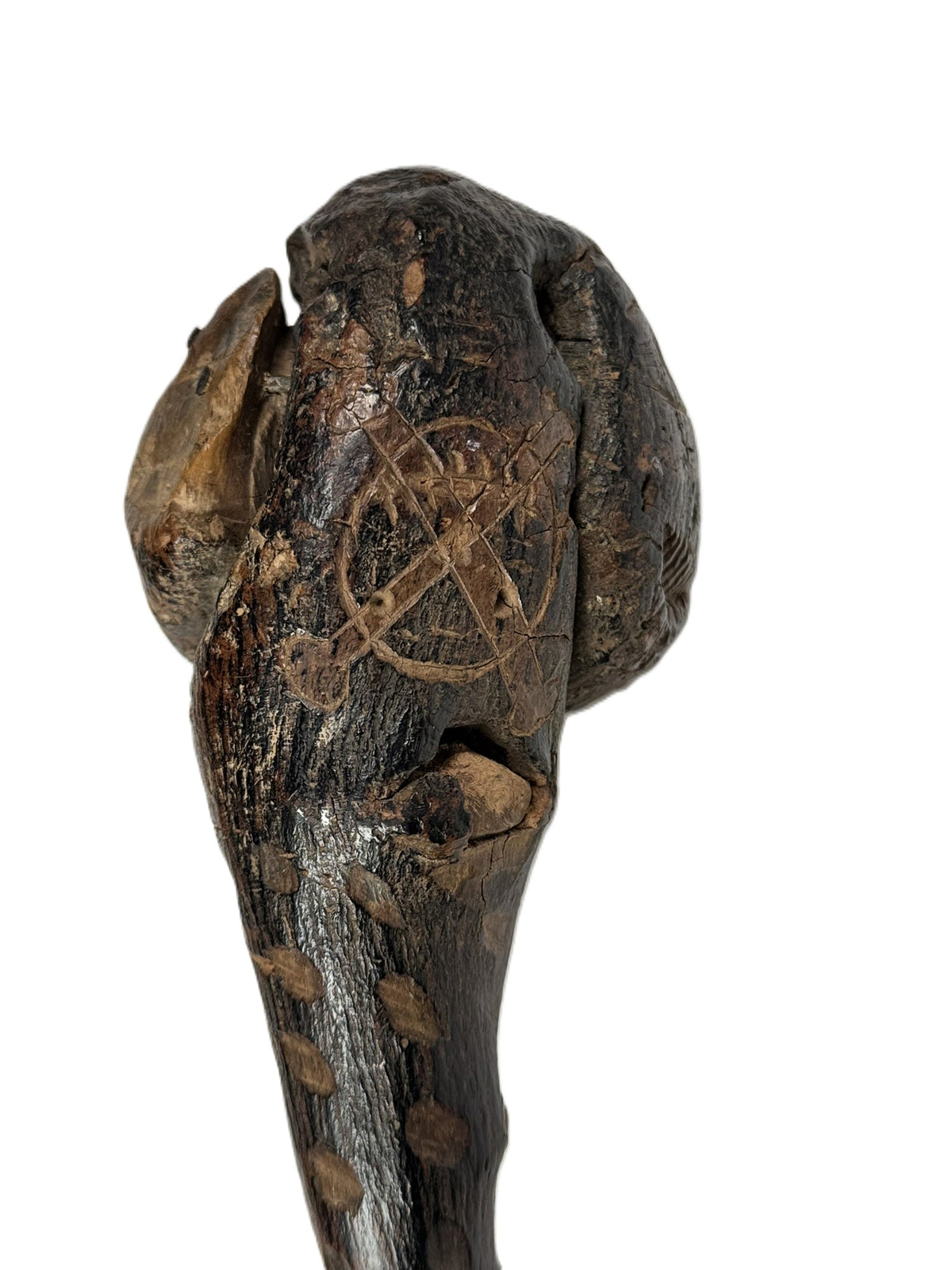 Southern Plains Ball Headed Club with Snake - Skull - Cross Bones
