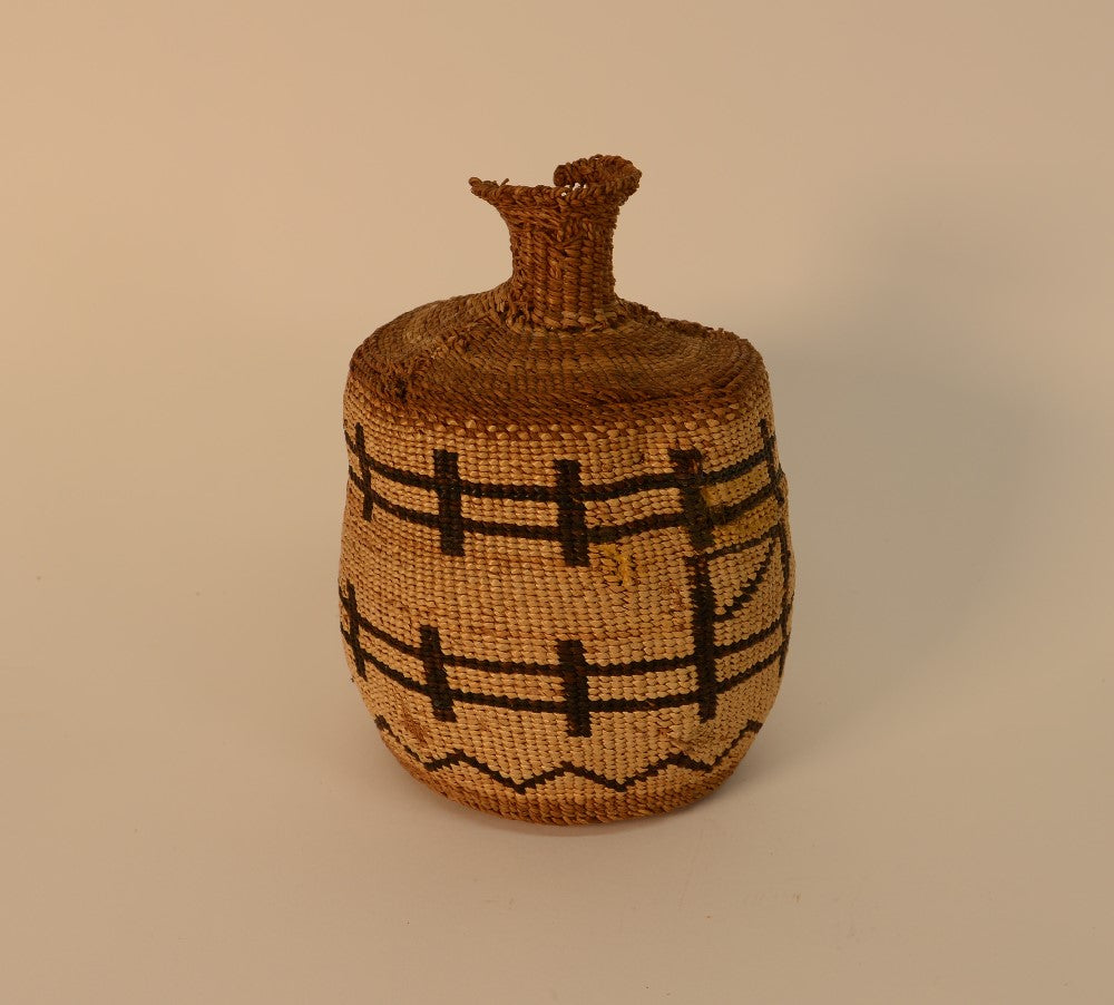 Klamath bottleneck basket with wear; Fence Corral Motif