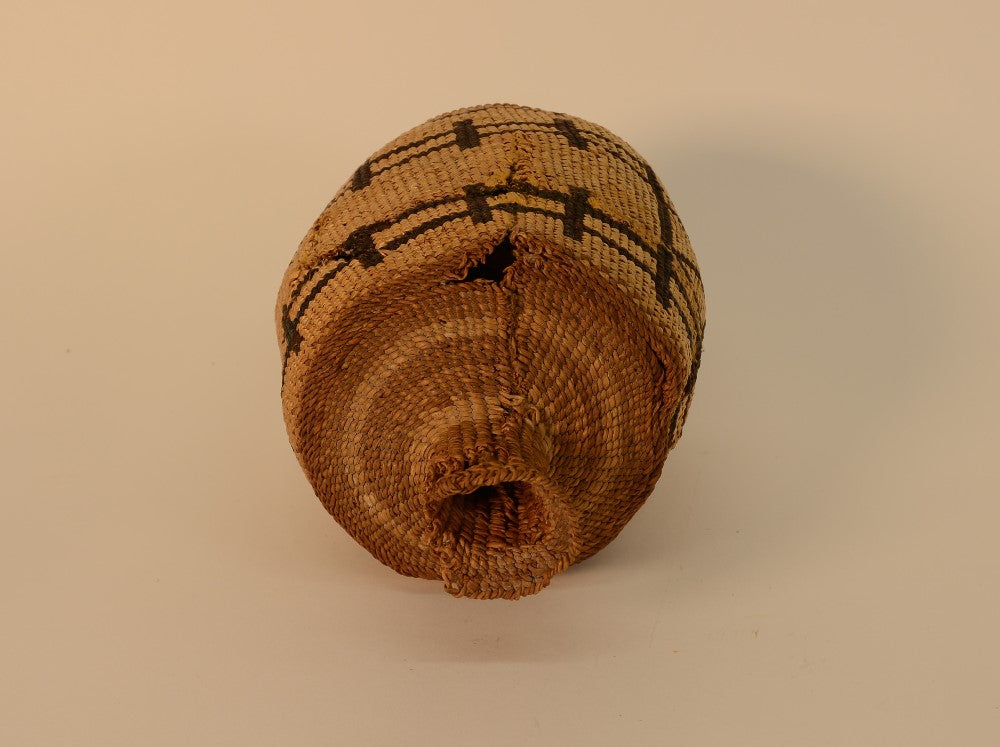 Klamath bottleneck basket with wear; Fence Corral Motif